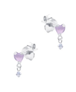 Pink Heart with Hanging CZ Silver Stud Earring STS-6341